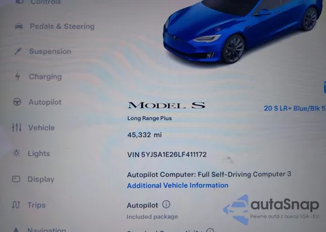 2020 Tesla Model S Long Range Dual Motor All-Wheel Drive/Long Range Plus Dual Motor All-Wheel Drive from USA, damaged, VIN 5YJSA1E26LF411172